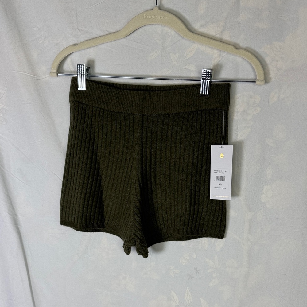 Spiritual Gangster Dark Green Ribbed High Waist Shorts